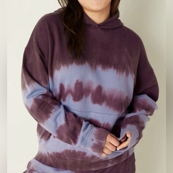PINK Victoria's Secret Tops - Victorias Secret PINK Tie Dye Pullover Hoodie Mauve Ice & Dusty Periwinkle M NWT